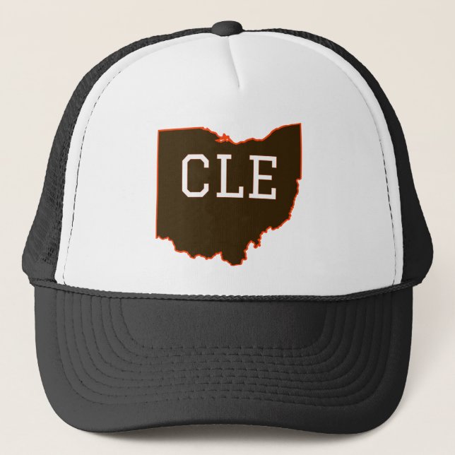 CLE Cleveland Ohio State Shape Trucker Hat (Front)