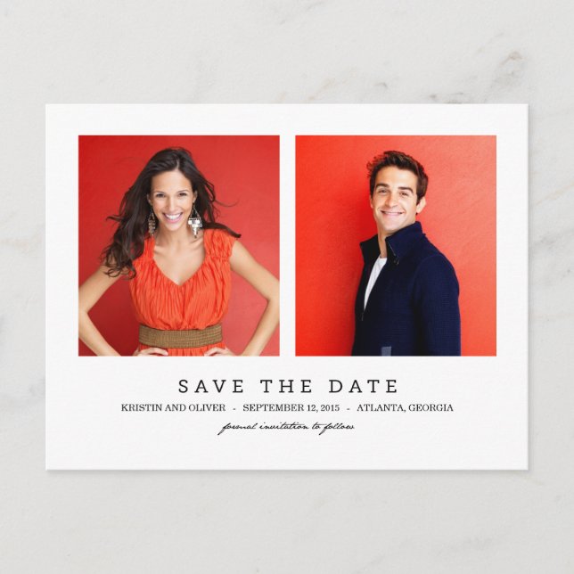 CLEAN 2 Photos Save The Date Postcard (Front)