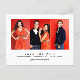 CLEAN 3 Photos Save The Date Postcard