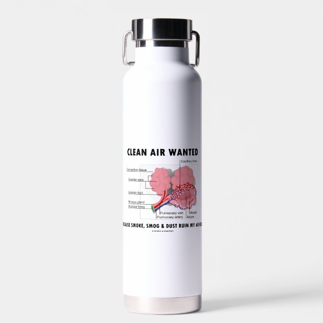 Clean Air Wanted Because Smoke Ruin Alveoli Humour Water Bottle (Front)