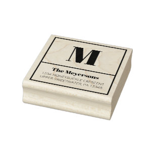 Clean and Modern Monogram Return Address Rubber Stamp