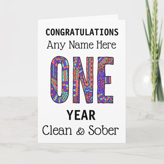 Clean and sober birthday anniversary personalised card (Front)