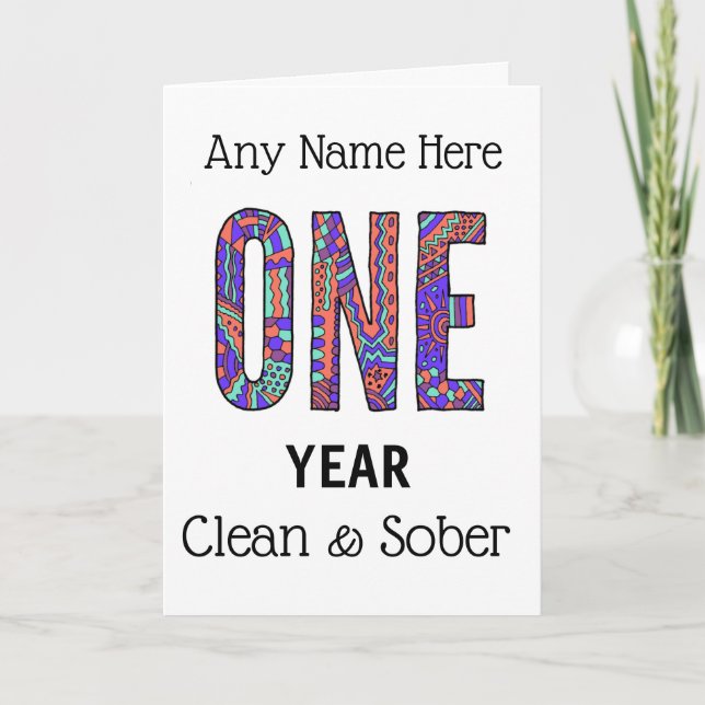 Clean and sober birthday anniversary personalised card (Front)