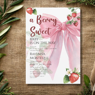 Clean Berry Sweet Blush Bow Strawberry Baby Shower Invitation