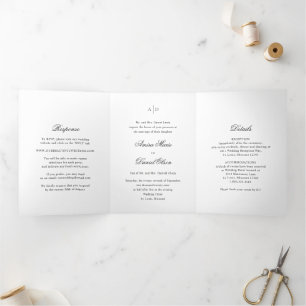 Clean Black and White Classic Wedding Tri-Fold Invitation