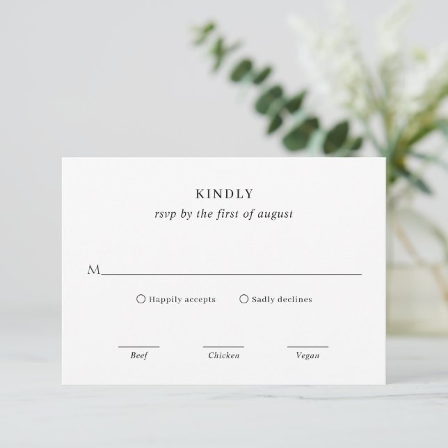 Clean Black and White Modern Wedding RSVP Card (Standing Front)
