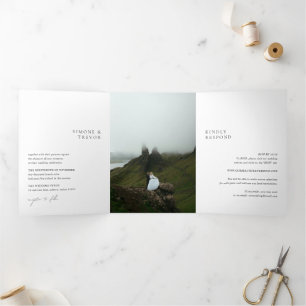 Clean Black and White Modern Wedding Tri-Fold Invitation