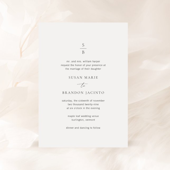 Clean Black and White Monogram Modern Wedding Invitation (Creator Uploaded)