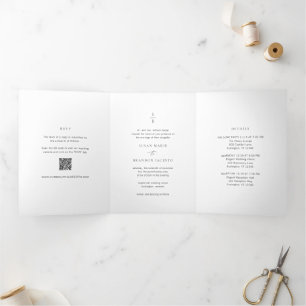 Clean Black and White Monogram Modern Wedding Tri-Fold Invitation