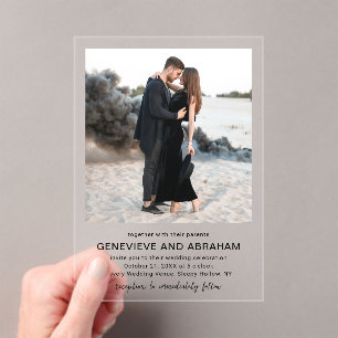 Clean Black and White Photo Modern Wedding Acrylic Invitations