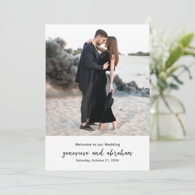 Clean Black and White Photo Modern Wedding Programme (Standing Front)