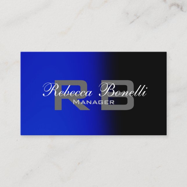 Clean Black Blue Grey Monogram Business Card (Front)