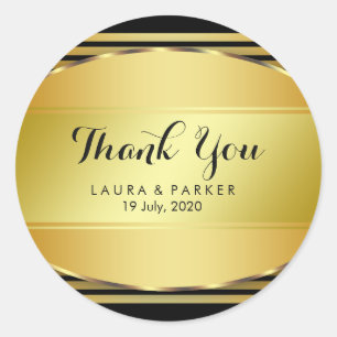 Clean Black Gold Curved Thank You Wedding Classic Round Sticker