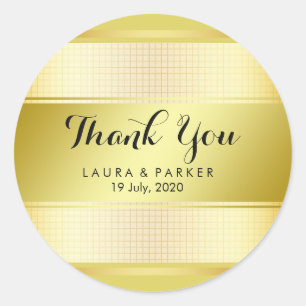 Clean Black Gold Striped Thank You Wedding Classic Round Sticker