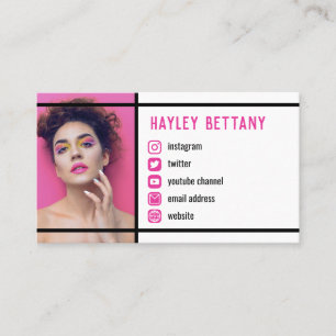 Clean Black Lines Fuchsia Social Media Icons Photo Business Card