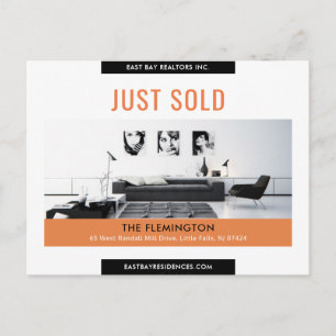Clean black orange Just sold real estate advert Postcard