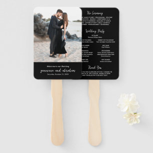 Clean Black Photo Modern Wedding Program Hand Fan