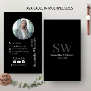 Clean Black Realtor Professional Real Estate Business Card