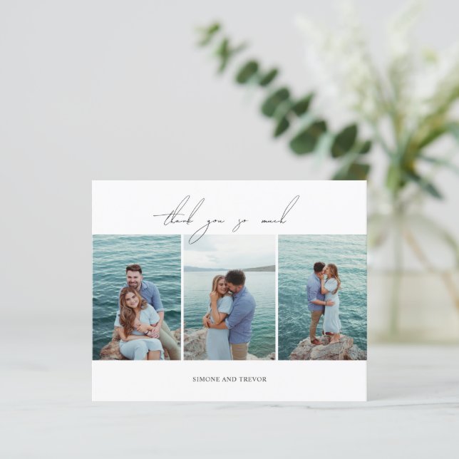 Clean Black White Budget Wedding Thank You Card (Standing Front)