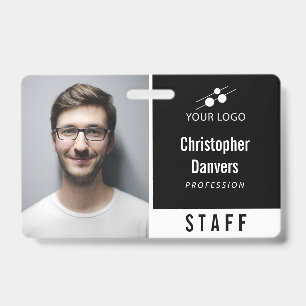 Clean Black White Employee ID Add Your Logo Badge