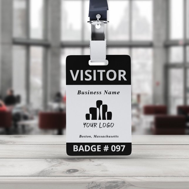 Clean Black White Visitor Logo Template ID Badge (Creator Uploaded)