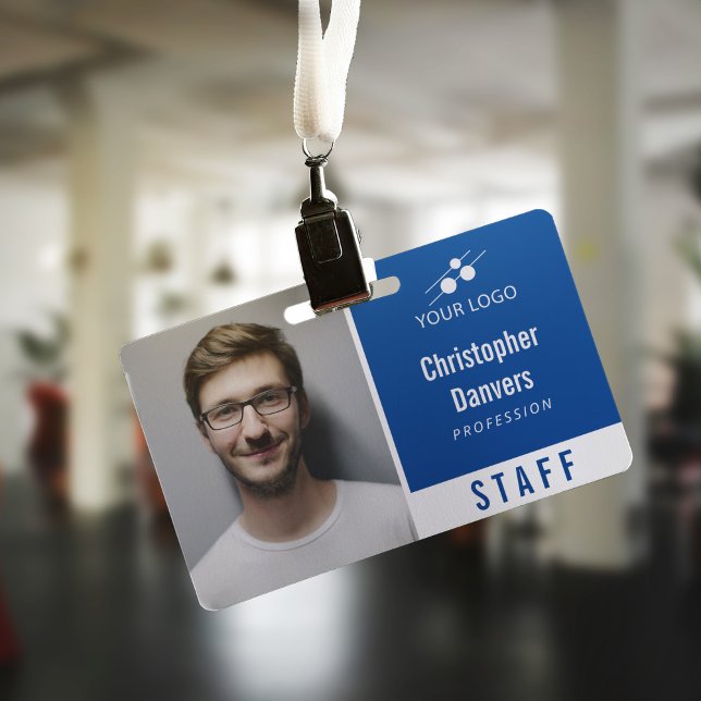 Clean Blue White Employee ID Add Your Logo ID Badge (Creator Uploaded)