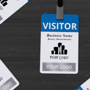 Clean Blue White Visitor 2 Logos Template ID Badge