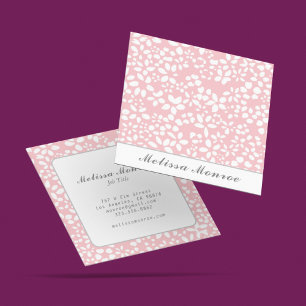 Clean Blush Pink Flowers Feminine Cute Script Square Business Card