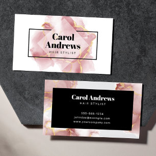 Clean Blush Pink & Gold Foil Hairstylist Agate Business Card