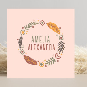 Clean Boho Abstract Feminine Blush Pink & Green Square Business Card