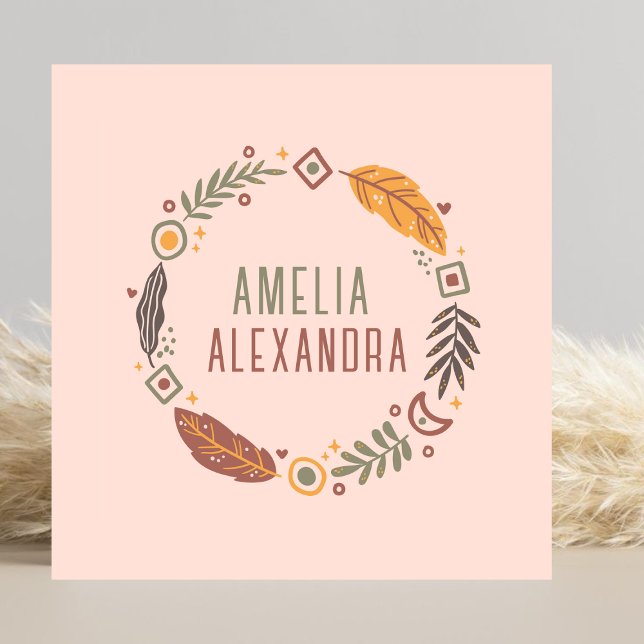 Clean Boho Abstract Feminine Blush Pink & Green Square Business Card (Creator Uploaded)