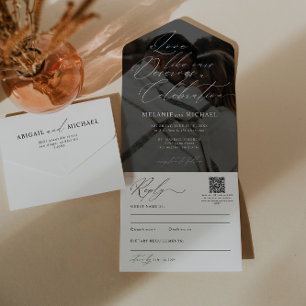 Clean Classic Modern Script QR Code Photo Wedding All In One Invitation
