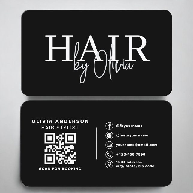 Clean Contemporary Hairdresser QR Code Business Card (Creator Uploaded)
