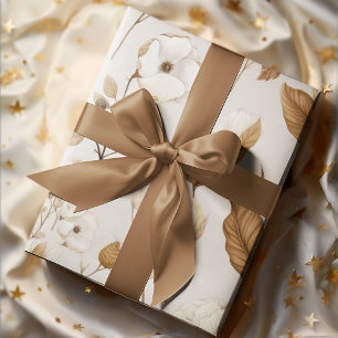 Clean Cotton Flowers Neutral Earthy Colours  Wrapping Paper Sheet