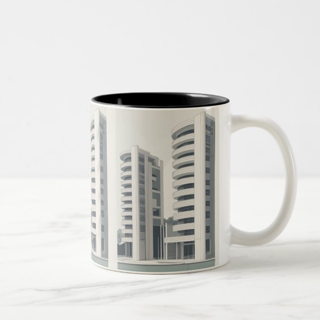 Clean crisp architectural line drawings Two-Tone coffee mug (Right)