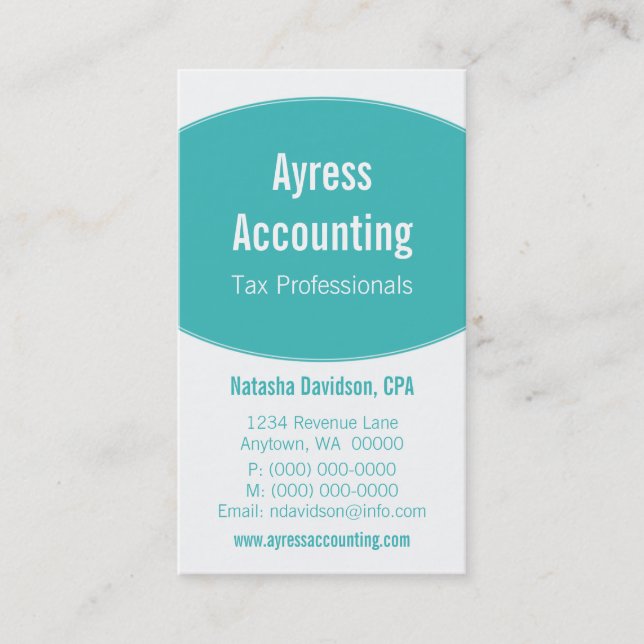 Clean Curves Business Card, Turquoise Card (Front)