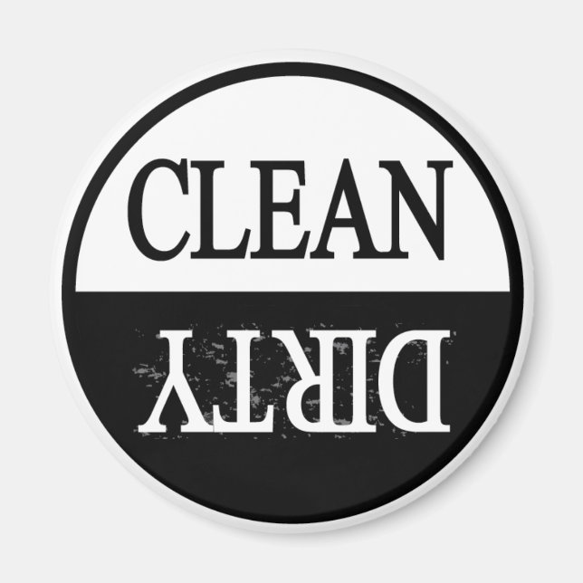 Clean dirty-Black round dishwasher magnet (Front)