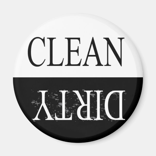 Clean dirty-Black round dishwasher magnet (Front)