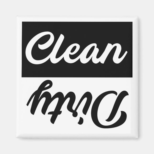 Clean Dirty Black White Dishwasher Magnet (Front)