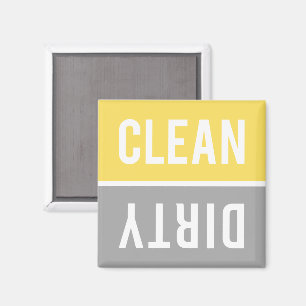Clean Dirty Bright Yellow and Grey Dishwasher Magnet