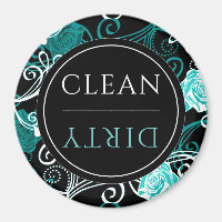 Clean/Dirty Dishwasher | Black White & Teal Round