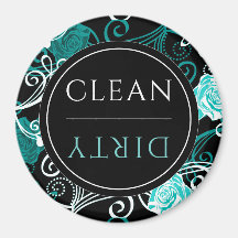 Clean/Dirty Dishwasher | Black White &amp; Teal Round Magnet
