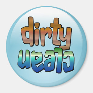 Clean Dirty Dishwasher Magnet Brown Blue Round