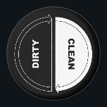 Clean-Dirty dishwasher magnet (on black)<br><div class="desc">A single magnet to capture the simplified process states of the centre of the kitchen* (y'know, other than "broken"). These magnets work particularly well for office kitchens and breakrooms, where employees might need a little reminder of how dishwashers work. * (Yeah, the centre of the kitchen is the dishwasher. You...</div>