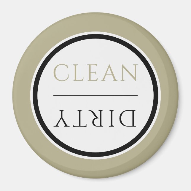 Clean/Dirty Dishwasher | Sage Black & White Round Magnet (Front)