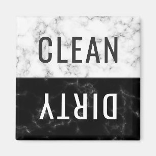 Clean Dirty Dishwasher White Black Marble Magnet