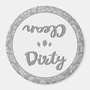 Clean Dirty Floral Gray Dishwasher Home Office Magnet
