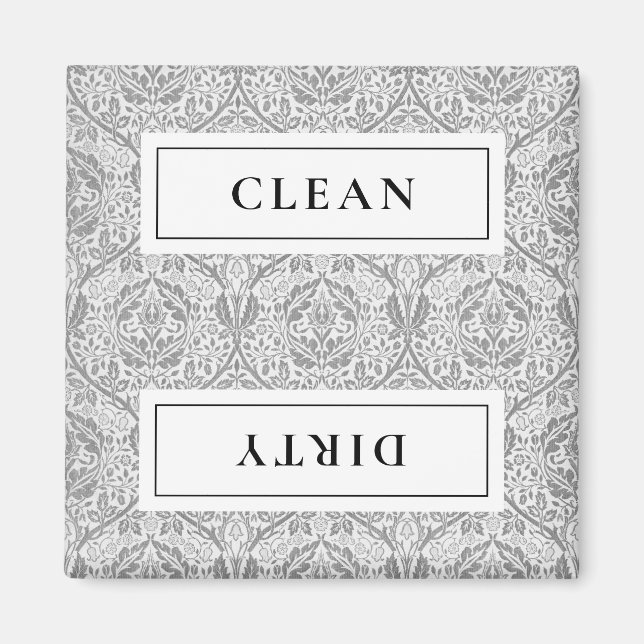 CLEAN DIRTY Grey Floral Dishwasher Magnet (Front)