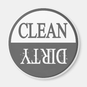 Clean dirty Grey round dishwasher magnet