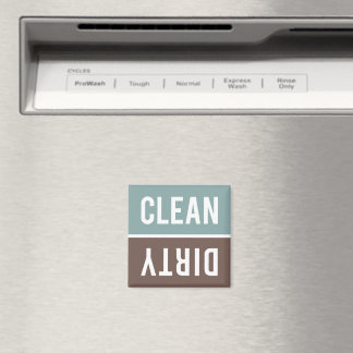 Clean Dirty Muted Aqua Blue and Brown Dishwasher Magnet